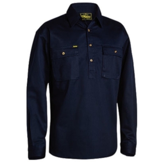 WORKWEAR, SAFETY & CORPORATE CLOTHING SPECIALISTS - CLOSED FRONT COTTON DRILL SHIRT - LONG SLEEVE