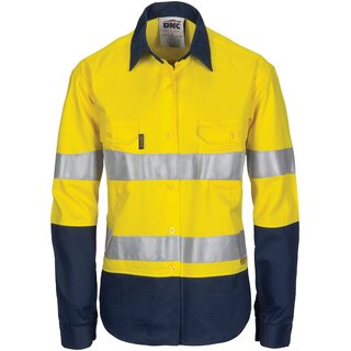 WORKWEAR, SAFETY & CORPORATE CLOTHING SPECIALISTS - Ladies HiVis 3 Way Cool-Breeze Cotton Shirt with Gusset Sleeve, 3M R/Tape - Long Sleeve.
