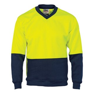 WORKWEAR, SAFETY & CORPORATE CLOTHING SPECIALISTS - HiVis Two Tone Fleecy Sweat Shirt (Sloppy Joe) V-Neck