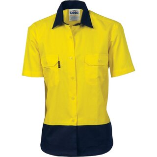 WORKWEAR, SAFETY & CORPORATE CLOTHING SPECIALISTS - Ladies HiVis 2 Tone Cool-Breeze Cotton Shirt - Short Sleeve