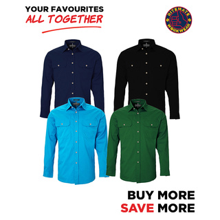 WORKWEAR, SAFETY & CORPORATE CLOTHING SPECIALISTS - Open Front Men's Pilbara Shirt - Long Sleeve
