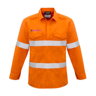WORKWEAR, SAFETY & CORPORATE CLOTHING SPECIALISTS - Mens Red Flame Hi Vis Closed Front Shirt - Hoop Taped