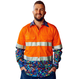 WORKWEAR, SAFETY & CORPORATE CLOTHING SPECIALISTS - Men's Pearler Orange Day/Night Hi Vis Full Button Workshirt