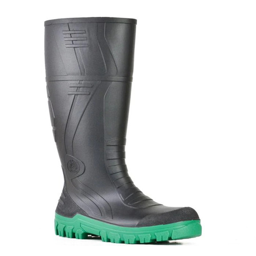 WORKWEAR, SAFETY & CORPORATE CLOTHING SPECIALISTS - Jobmaster 3 Gumboots - Black / Green PVC 400mm Non Safety Gumboot