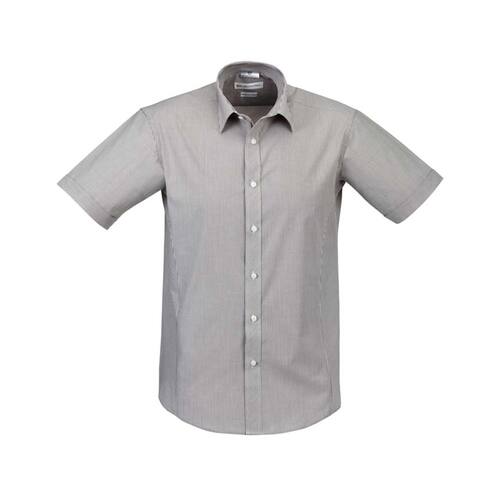 WORKWEAR, SAFETY & CORPORATE CLOTHING SPECIALISTS - Berlin Mens Shirt - Short Sleeve-Graphite / Stripe-2XL
