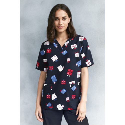 WORKWEAR, SAFETY & CORPORATE CLOTHING SPECIALISTS - Womens Christmas S/S V-Neck Scrub Top