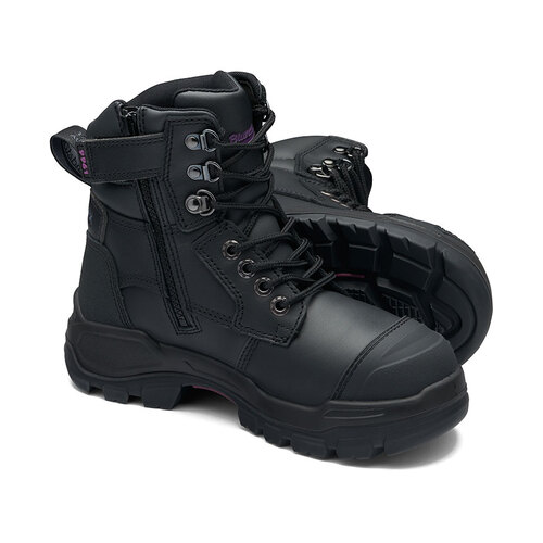 WORKWEAR, SAFETY & CORPORATE CLOTHING SPECIALISTS - 9961 - RotoFlex Black water-resistant Platinum leather 150mm zip sided women's safety boot