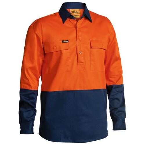 WORKWEAR, SAFETY & CORPORATE CLOTHING SPECIALISTS - Closed Front Hi Vis Drill Shirt - Long Sleeve