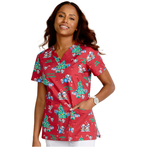 WORKWEAR, SAFETY & CORPORATE CLOTHING SPECIALISTS - Christmas Print Scrub Top - MEOWY CHRISTMOUSE