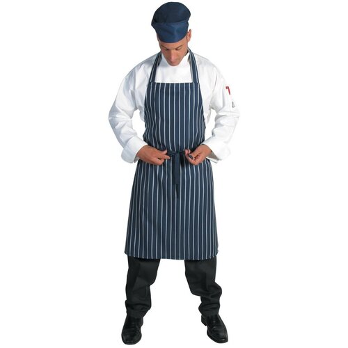 WORKWEAR, SAFETY & CORPORATE CLOTHING SPECIALISTS - 210gsm Polyester Viscose Pinstripe Full Bib Apron - No Pocket