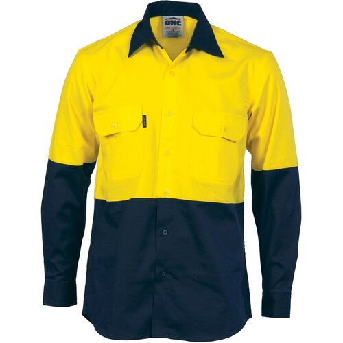 WORKWEAR, SAFETY & CORPORATE CLOTHING SPECIALISTS - 155gsm HiVis  Two Tone Cool-Breeze T1 Vertical Vented Cotton Shirt with Under Arm & Vertical Back Airflow Vents, L/S