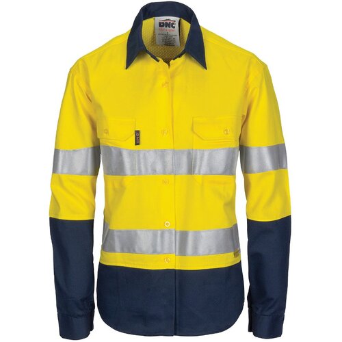 WORKWEAR, SAFETY & CORPORATE CLOTHING SPECIALISTS - Ladies HiVis 3 Way Cool-Breeze Cotton Shirt with Gusset Sleeve, 3M R/Tape - Long Sleeve.