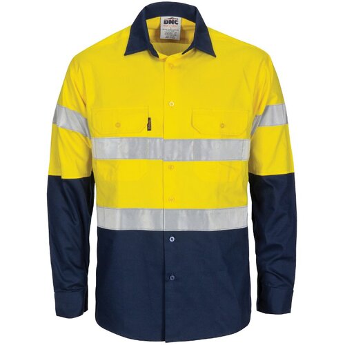 WORKWEAR, SAFETY & CORPORATE CLOTHING SPECIALISTS - HiVis L/W Cool-Breeze T2 Vertical Vented Cotton Shirt with Gusset Sleeves. Generic Tape - Long sleev