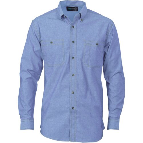 WORKWEAR, SAFETY & CORPORATE CLOTHING SPECIALISTS - Cotton Chambray Shirt , Twin Pocket - Long Sleeve