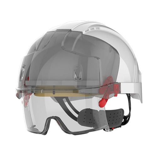 WORKWEAR, SAFETY & CORPORATE CLOTHING SPECIALISTS - EVO VISTA LENS NON VENTED WHITE/SMOKE HELMET - WHEEL RATCHET - CLEAR LENS