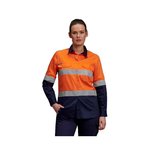 WORKWEAR, SAFETY & CORPORATE CLOTHING SPECIALISTS - Originals - Women's Reflective Spliced Drill Shirt L/S - 'Hoop' Pattern