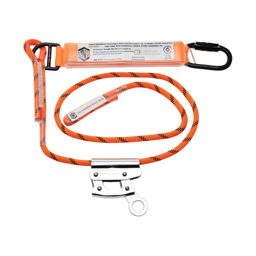 WORKWEAR, SAFETY & CORPORATE CLOTHING SPECIALISTS - LINQ Single Leg 2M Shock Absorb Adjustable Rope Lanyard with Hardware KD & RG