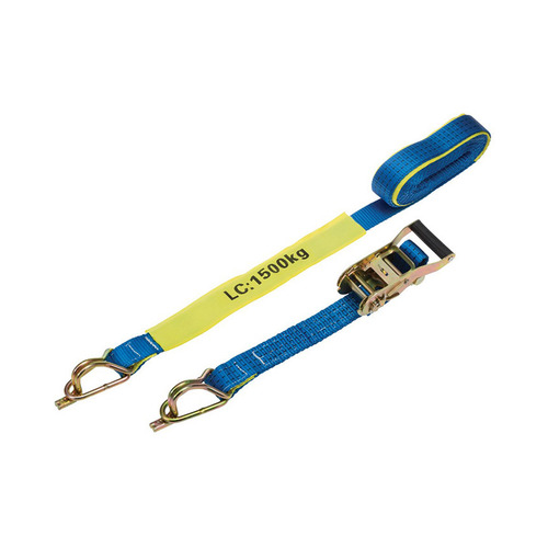 WORKWEAR, SAFETY & CORPORATE CLOTHING SPECIALISTS - RATCHET TIE DOWN 35MMx6M 1.5T CAPTIVE J-HOOK