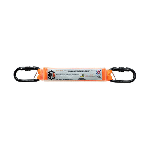WORKWEAR, SAFETY & CORPORATE CLOTHING SPECIALISTS - SHOCK ABSORBING 450MM ASSEMBLY WITH PERM ATTACHED SCREW GATE KARABINERS