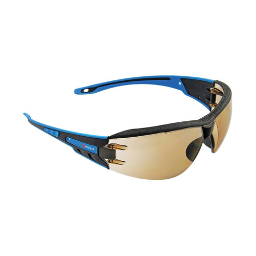 WORKWEAR, SAFETY & CORPORATE CLOTHING SPECIALISTS - PROTEUS 1 SAFETY GLASSES LIGHT BROWN LENS INTEGRATED BROW DUST GUARD