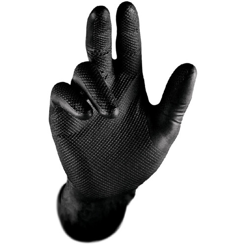 WORKWEAR, SAFETY & CORPORATE CLOTHING SPECIALISTS - GRIPPAZ NON-SLIP BLACK DISPOSABLE NITRILE GLOVES (50/BOX)