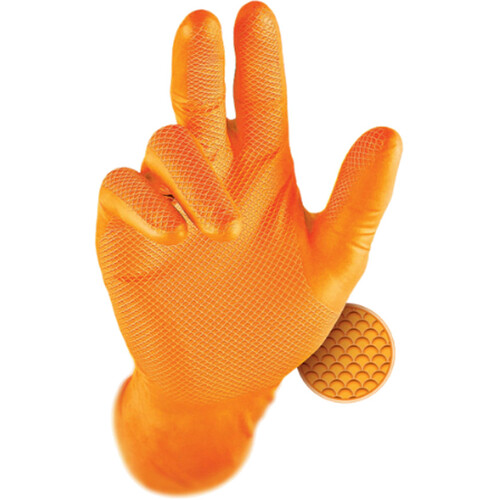 WORKWEAR, SAFETY & CORPORATE CLOTHING SPECIALISTS - GRIPPAZ NON-SLIP ORANGE DISPOSABLE NITRILE GLOVES (50/BOX)