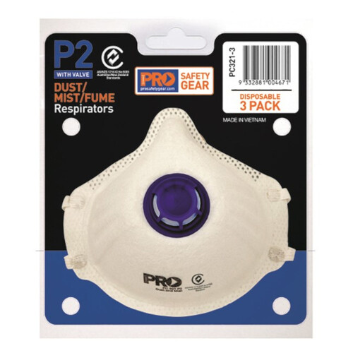 WORKWEAR, SAFETY & CORPORATE CLOTHING SPECIALISTS - P2 with Valve  Respirators in Blister Pack - 3 Pk