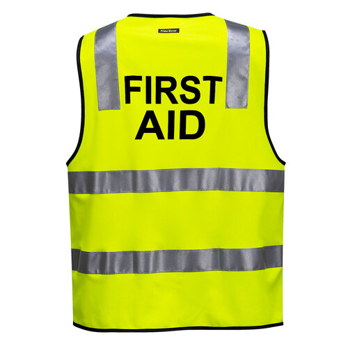 WORKWEAR, SAFETY & CORPORATE CLOTHING SPECIALISTS - Day/Night Safety Vest with Tape - FIRST AID (Old HV102Z-FA)