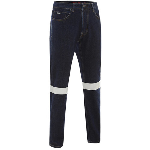WORKWEAR, SAFETY & CORPORATE CLOTHING SPECIALISTS - JEANS STRAIGHT LEG 12.5OZ DARK DENIM STRETCH TAPED 98 COTTON 2 LYCRA