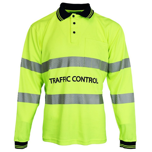 WORKWEAR, SAFETY & CORPORATE CLOTHING SPECIALISTS - Traffic Control Long Sleeve Poly Cotton Taped Polo Shirt - Yellow
