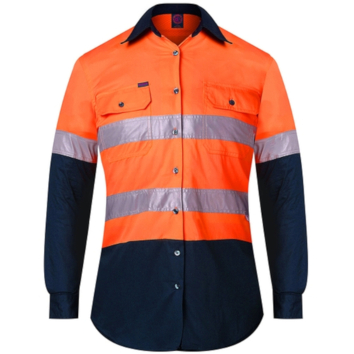 WORKWEAR, SAFETY & CORPORATE CLOTHING SPECIALISTS - Ladies Long Sleeve Vented Shirts w/ 3M 8910 Reflective Tape
