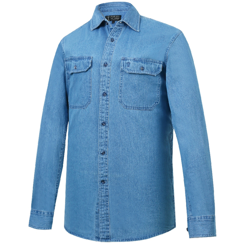 WORKWEAR, SAFETY & CORPORATE CLOTHING SPECIALISTS - Men's Front Flap Dual Pocket,Classic Fit, Long Sleeve Denim Shirt