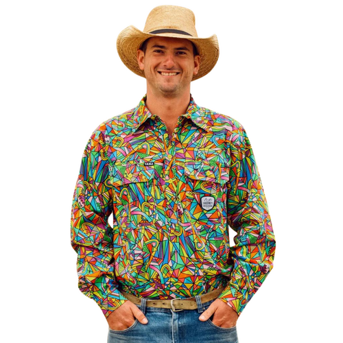 WORKWEAR, SAFETY & CORPORATE CLOTHING SPECIALISTS - Men's Bonza Long Sleeve Full Print Full Button Workshirt