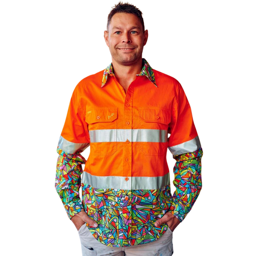 WORKWEAR, SAFETY & CORPORATE CLOTHING SPECIALISTS - Men's Bonza Orange Day/Night Hi Vis Full Button Workshirt