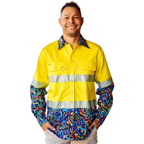 WORKWEAR, SAFETY & CORPORATE CLOTHING SPECIALISTS - Men's Pearler Yellow Day/Night Hi Vis Full Button Workshirt