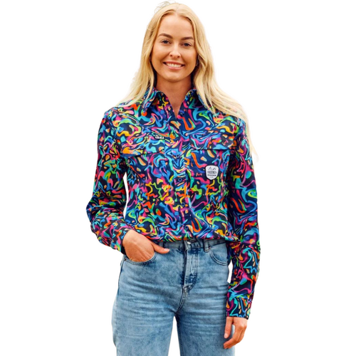 WORKWEAR, SAFETY & CORPORATE CLOTHING SPECIALISTS - Women's Pearler Full Button Long Sleeve Full Print Workshirt