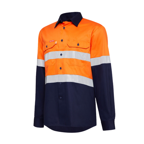 WORKWEAR, SAFETY & CORPORATE CLOTHING SPECIALISTS - Foundations - Hi-Vis Two Tone Cotton Drill Shirt with 3M Tape Long Sleeve